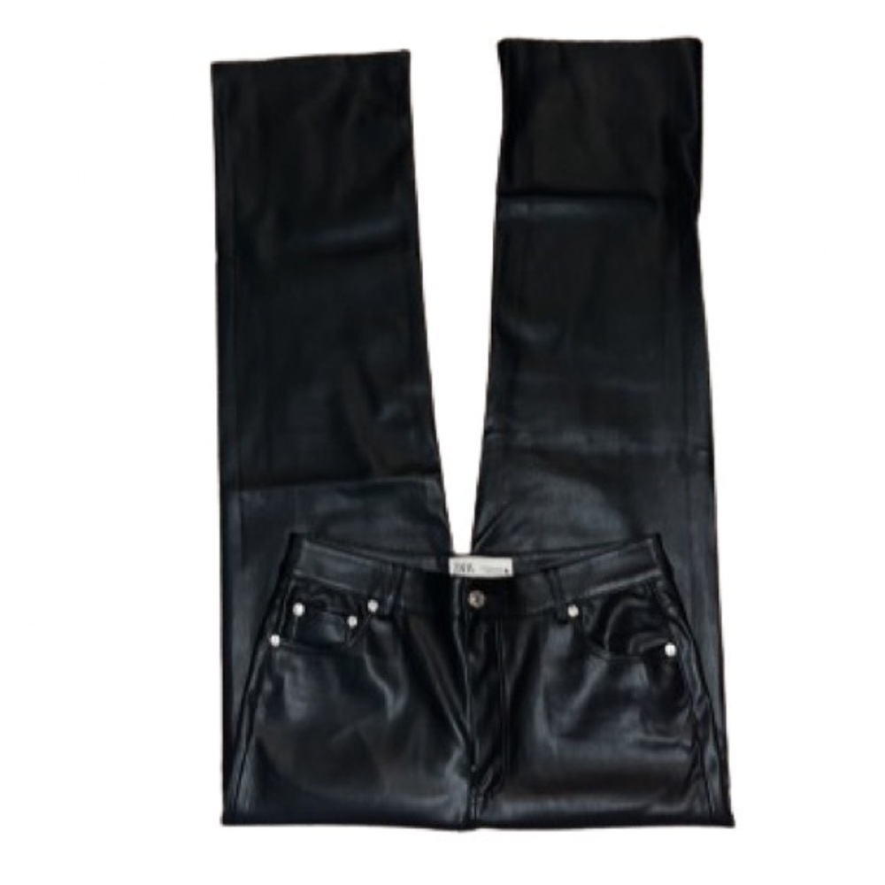 Zara black faux leather pants size 6